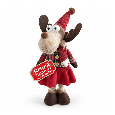 Rena decorativa de Natal em poliéster - ornamento de Natal com base com acabamento arenado, design divertido, 4 variantes de estilo, 2 tamanhos: 35 e 50 cm