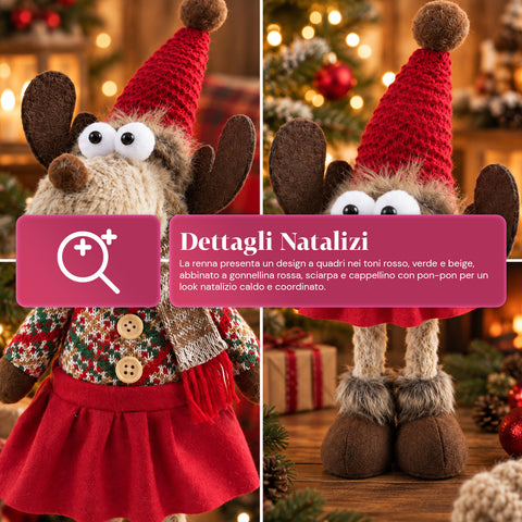 Rena decorativa de Natal em poliéster - ornamento de Natal com base com acabamento arenado, design divertido, 4 variantes de estilo, 2 tamanhos: 35 e 50 cm