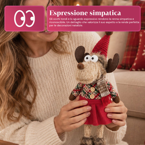 Rena decorativa de Natal em poliéster - ornamento de Natal com base com acabamento arenado, design divertido, 4 variantes de estilo, 2 tamanhos: 35 e 50 cm