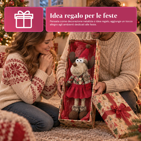 Rena decorativa de Natal em poliéster - ornamento de Natal com base com acabamento arenado, design divertido, 4 variantes de estilo, 2 tamanhos: 35 e 50 cm