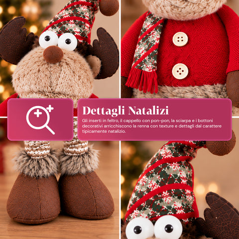Rena decorativa de Natal extensível de 55-85 cm - ornamento de Natal com pernas telescópicas, estrutura em metal e poliéster, 4 variantes de estilo