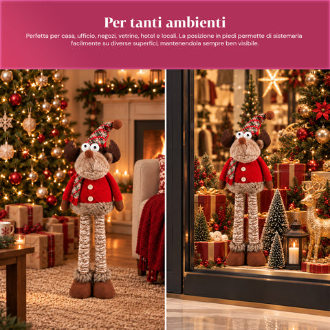 Rena decorativa de Natal extensível de 55-85 cm - ornamento de Natal com pernas telescópicas, estrutura em metal e poliéster, 4 variantes de estilo
