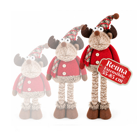 Rena decorativa de Natal extensível de 55-85 cm - ornamento de Natal com pernas telescópicas, estrutura em metal e poliéster, 4 variantes de estilo