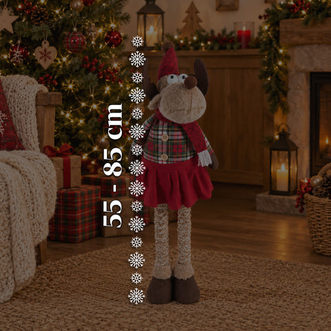 Rena decorativa de Natal extensível de 55-85 cm - ornamento de Natal com pernas telescópicas, estrutura em metal e poliéster, 4 variantes de estilo