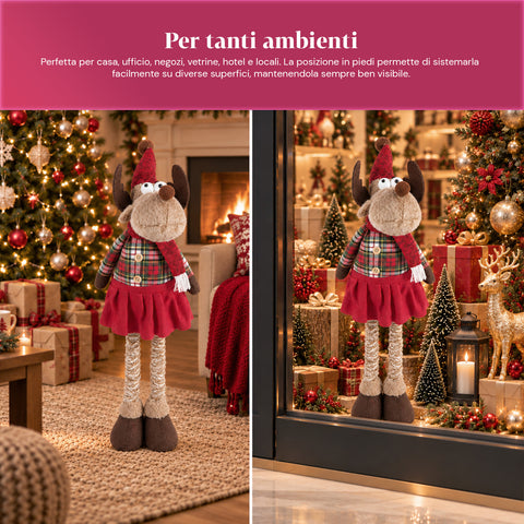 Rena decorativa de Natal extensível de 55-85 cm - ornamento de Natal com pernas telescópicas, estrutura em metal e poliéster, 4 variantes de estilo