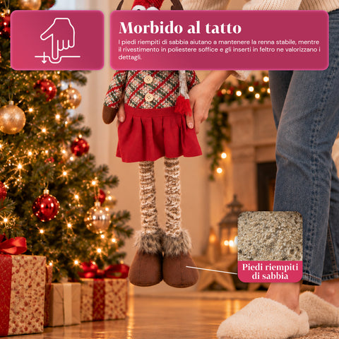Rena decorativa de Natal extensível de 55-85 cm - ornamento de Natal com pernas telescópicas, estrutura em metal e poliéster, 4 variantes de estilo