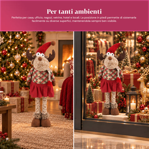 Rena decorativa de Natal extensível de 55-85 cm - ornamento de Natal com pernas telescópicas, estrutura em metal e poliéster, 4 variantes de estilo