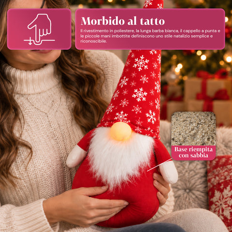 Peso de porta gnomo de Natal de 60 cm com LED no nariz, 3 modos de luz, enchimento de 1 kg de areia, macio e em poliéster - Bindbox