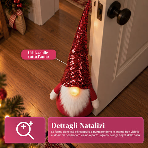 Peso de porta gnomo de Natal de 60 cm com LED no nariz, 3 modos de luz, enchimento de 1 kg de areia, macio e em poliéster - Bindbox