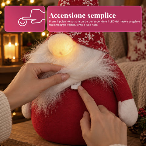 Peso de porta gnomo de Natal de 60 cm com LED no nariz, 3 modos de luz, enchimento de 1 kg de areia, macio e em poliéster - Bindbox
