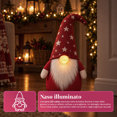 Peso de porta gnomo de Natal de 60 cm com LED no nariz, 3 modos de luz, enchimento de 1 kg de areia, macio e em poliéster - Bindbox