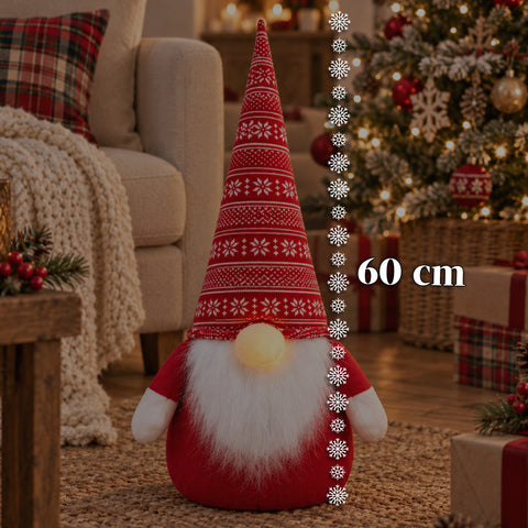 Peso de porta gnomo de Natal de 60 cm com LED no nariz, 3 modos de luz, enchimento de 1 kg de areia, macio e em poliéster - Bindbox