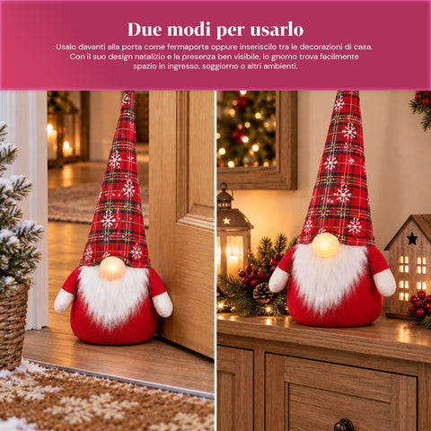 Peso de porta gnomo de Natal de 60 cm com LED no nariz, 3 modos de luz, enchimento de 1 kg de areia, macio e em poliéster - Bindbox