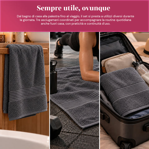 Conjunto de 3 toalhas de banho em 100% algodão – conjunto de banho com toalha de banho de 90x140, toalha de 60x100 e toalha de rosto de 40x60 cm, macias e absorventes, 6 cores