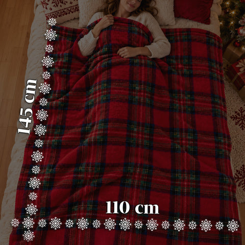 Barattolo Natalizio 30x16 cm con Plaid Coral Fleece 145x110 cm, Coperta Morbida Tartan a Quadri - Blind Box