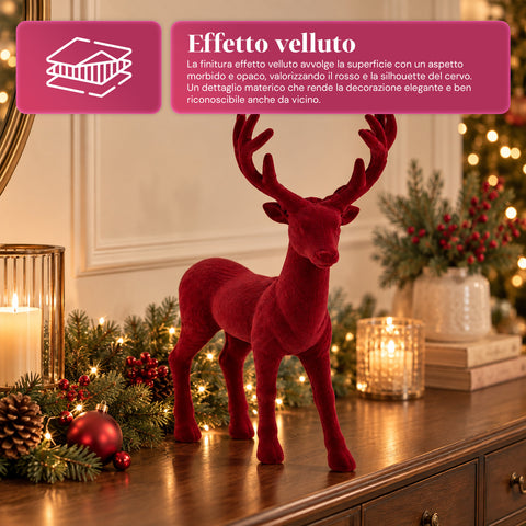 Veado decorativo de 33x44h cm com efeito de veludo, estatueta de rena com design moderno para casa, escritório e montras, decoração de Natal, 6 variantes de cor