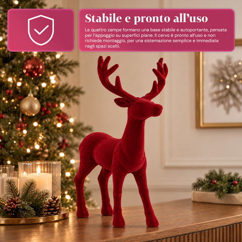 Veado decorativo de 33x44h cm com efeito de veludo, estatueta de rena com design moderno para casa, escritório e montras, decoração de Natal, 6 variantes de cor