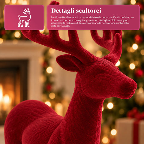 Veado decorativo de 33x44h cm com efeito de veludo, estatueta de rena com design moderno para casa, escritório e montras, decoração de Natal, 6 variantes de cor