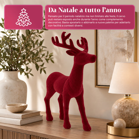 Veado decorativo de 33x44h cm com efeito de veludo, estatueta de rena com design moderno para casa, escritório e montras, decoração de Natal, 6 variantes de cor