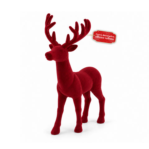 Veado decorativo de 33x44h cm com efeito de veludo, estatueta de rena com design moderno para casa, escritório e montras, decoração de Natal, 6 variantes de cor