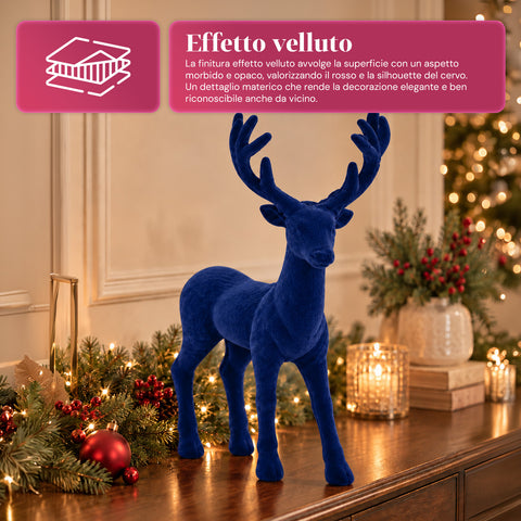 Veado decorativo de 33x44h cm com efeito de veludo, estatueta de rena com design moderno para casa, escritório e montras, decoração de Natal, 6 variantes de cor