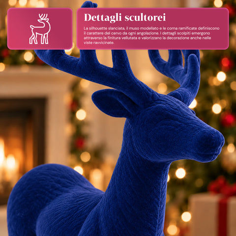 Veado decorativo de 33x44h cm com efeito de veludo, estatueta de rena com design moderno para casa, escritório e montras, decoração de Natal, 6 variantes de cor