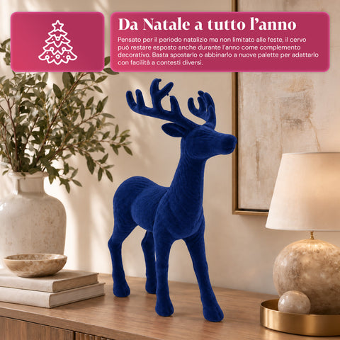 Veado decorativo de 33x44h cm com efeito de veludo, estatueta de rena com design moderno para casa, escritório e montras, decoração de Natal, 6 variantes de cor