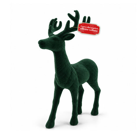 Veado decorativo de 33x44h cm com efeito de veludo, estatueta de rena com design moderno para casa, escritório e montras, decoração de Natal, 6 variantes de cor