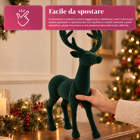 Veado decorativo de 33x44h cm com efeito de veludo, estatueta de rena com design moderno para casa, escritório e montras, decoração de Natal, 6 variantes de cor