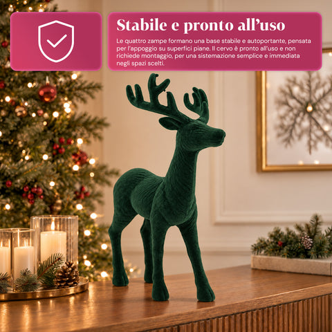 Veado decorativo de 33x44h cm com efeito de veludo, estatueta de rena com design moderno para casa, escritório e montras, decoração de Natal, 6 variantes de cor