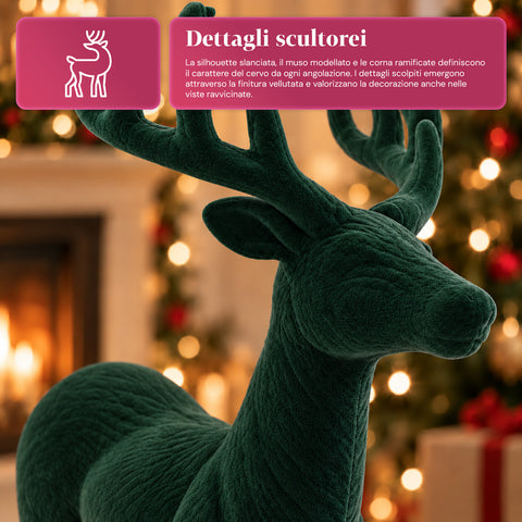 Veado decorativo de 33x44h cm com efeito de veludo, estatueta de rena com design moderno para casa, escritório e montras, decoração de Natal, 6 variantes de cor