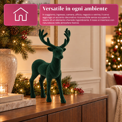 Veado decorativo de 33x44h cm com efeito de veludo, estatueta de rena com design moderno para casa, escritório e montras, decoração de Natal, 6 variantes de cor