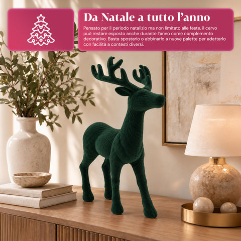Veado decorativo de 33x44h cm com efeito de veludo, estatueta de rena com design moderno para casa, escritório e montras, decoração de Natal, 6 variantes de cor