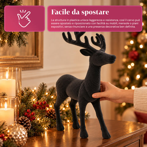 Veado decorativo de 33x44h cm com efeito de veludo, estatueta de rena com design moderno para casa, escritório e montras, decoração de Natal, 6 variantes de cor