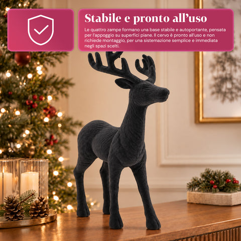 Veado decorativo de 33x44h cm com efeito de veludo, estatueta de rena com design moderno para casa, escritório e montras, decoração de Natal, 6 variantes de cor