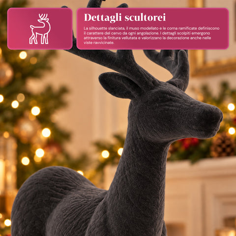 Veado decorativo de 33x44h cm com efeito de veludo, estatueta de rena com design moderno para casa, escritório e montras, decoração de Natal, 6 variantes de cor