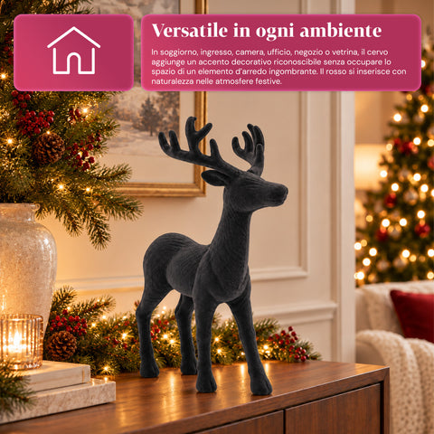 Veado decorativo de 33x44h cm com efeito de veludo, estatueta de rena com design moderno para casa, escritório e montras, decoração de Natal, 6 variantes de cor