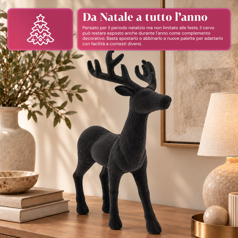 Veado decorativo de 33x44h cm com efeito de veludo, estatueta de rena com design moderno para casa, escritório e montras, decoração de Natal, 6 variantes de cor
