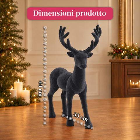 Veado decorativo de 33x44h cm com efeito de veludo, estatueta de rena com design moderno para casa, escritório e montras, decoração de Natal, 6 variantes de cor