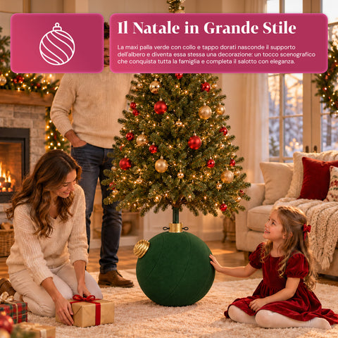 Base para árvore de Natal com bola gigante e efeito de veludo, 41x41x44 cm, para árvores até 180 cm - cobertura de base com encaixe de Ø 4 cm, vermelho bordeaux e verde