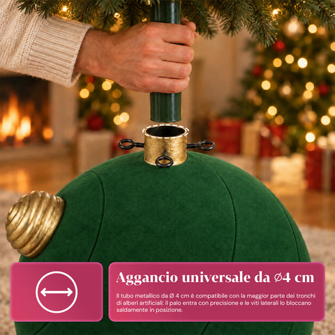 Base para árvore de Natal com bola gigante e efeito de veludo, 41x41x44 cm, para árvores até 180 cm - cobertura de base com encaixe de Ø 4 cm, vermelho bordeaux e verde