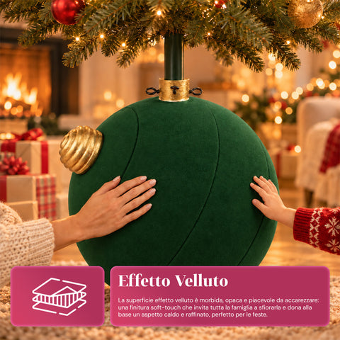 Base para árvore de Natal com bola gigante e efeito de veludo, 41x41x44 cm, para árvores até 180 cm - cobertura de base com encaixe de Ø 4 cm, vermelho bordeaux e verde