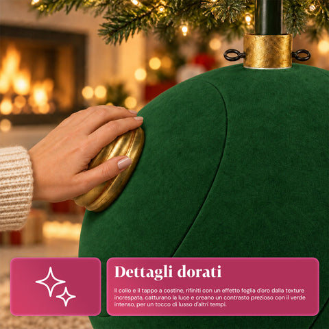 Base para árvore de Natal com bola gigante e efeito de veludo, 41x41x44 cm, para árvores até 180 cm - cobertura de base com encaixe de Ø 4 cm, vermelho bordeaux e verde