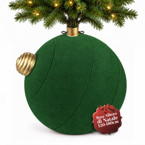 Base para árvore de Natal com bola gigante e efeito de veludo, 41x41x44 cm, para árvores até 180 cm - cobertura de base com encaixe de Ø 4 cm, vermelho bordeaux e verde
