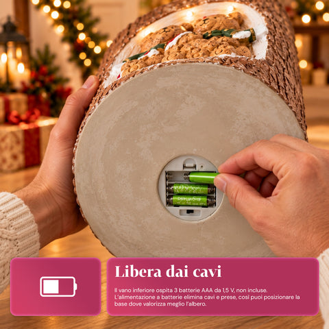 Base em forma de tronco para árvore de Natal com LEDs animados e personagens 3D para árvores até 180 cm - Cobertura da base em ferro e magnésio com encaixe de Ø 4 cm