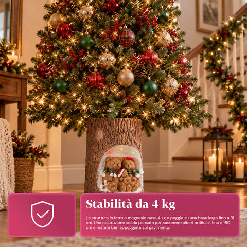 Base em forma de tronco para árvore de Natal com LEDs animados e personagens 3D para árvores até 180 cm - Cobertura da base em ferro e magnésio com encaixe de Ø 4 cm
