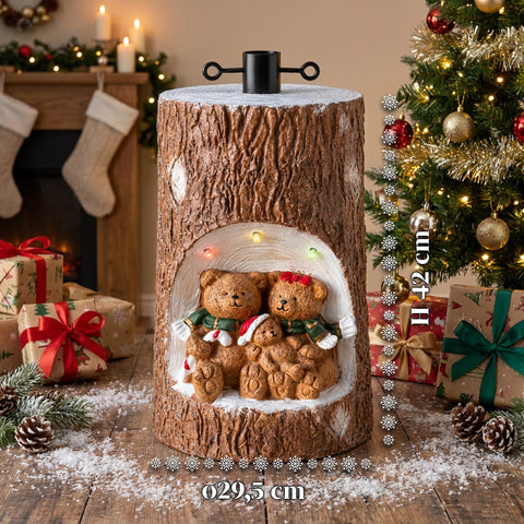 Base em forma de tronco para árvore de Natal com LEDs animados e personagens 3D para árvores até 180 cm - Cobertura da base em ferro e magnésio com encaixe de Ø 4 cm