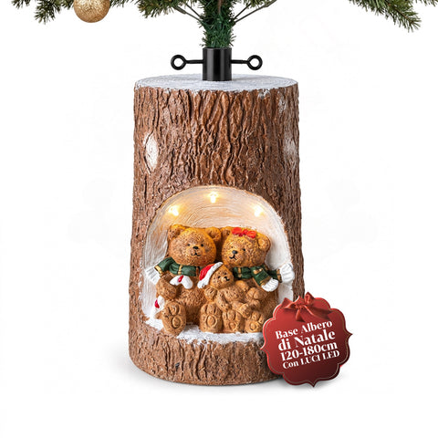 Base em forma de tronco para árvore de Natal com LEDs animados e personagens 3D para árvores até 180 cm - Cobertura da base em ferro e magnésio com encaixe de Ø 4 cm