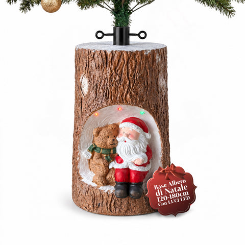 Base em forma de tronco para árvore de Natal com LEDs animados e personagens 3D para árvores até 180 cm - Cobertura da base em ferro e magnésio com encaixe de Ø 4 cm