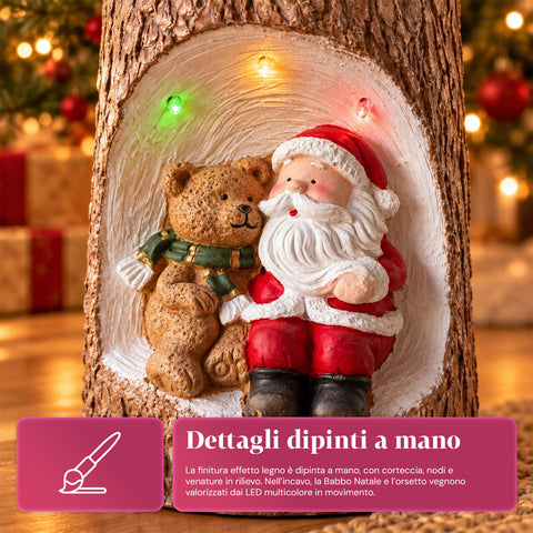 Base em forma de tronco para árvore de Natal com LEDs animados e personagens 3D para árvores até 180 cm - Cobertura da base em ferro e magnésio com encaixe de Ø 4 cm